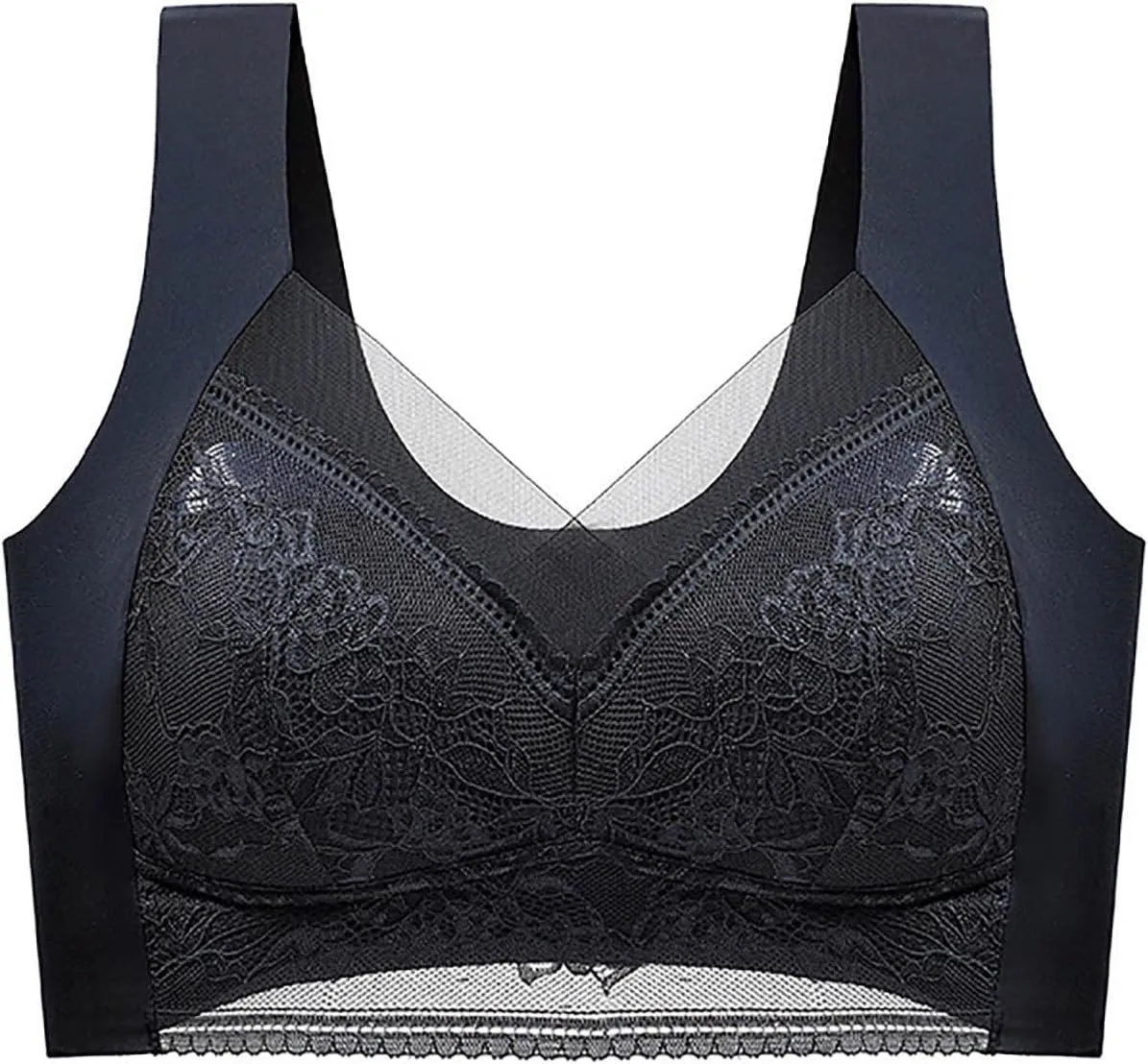 2 Pack Women Seamless Sexy Push Up Wireless Bra Plus Size Lace Bras for Senior, Elegant Mesh Everyday Sleep Bralette