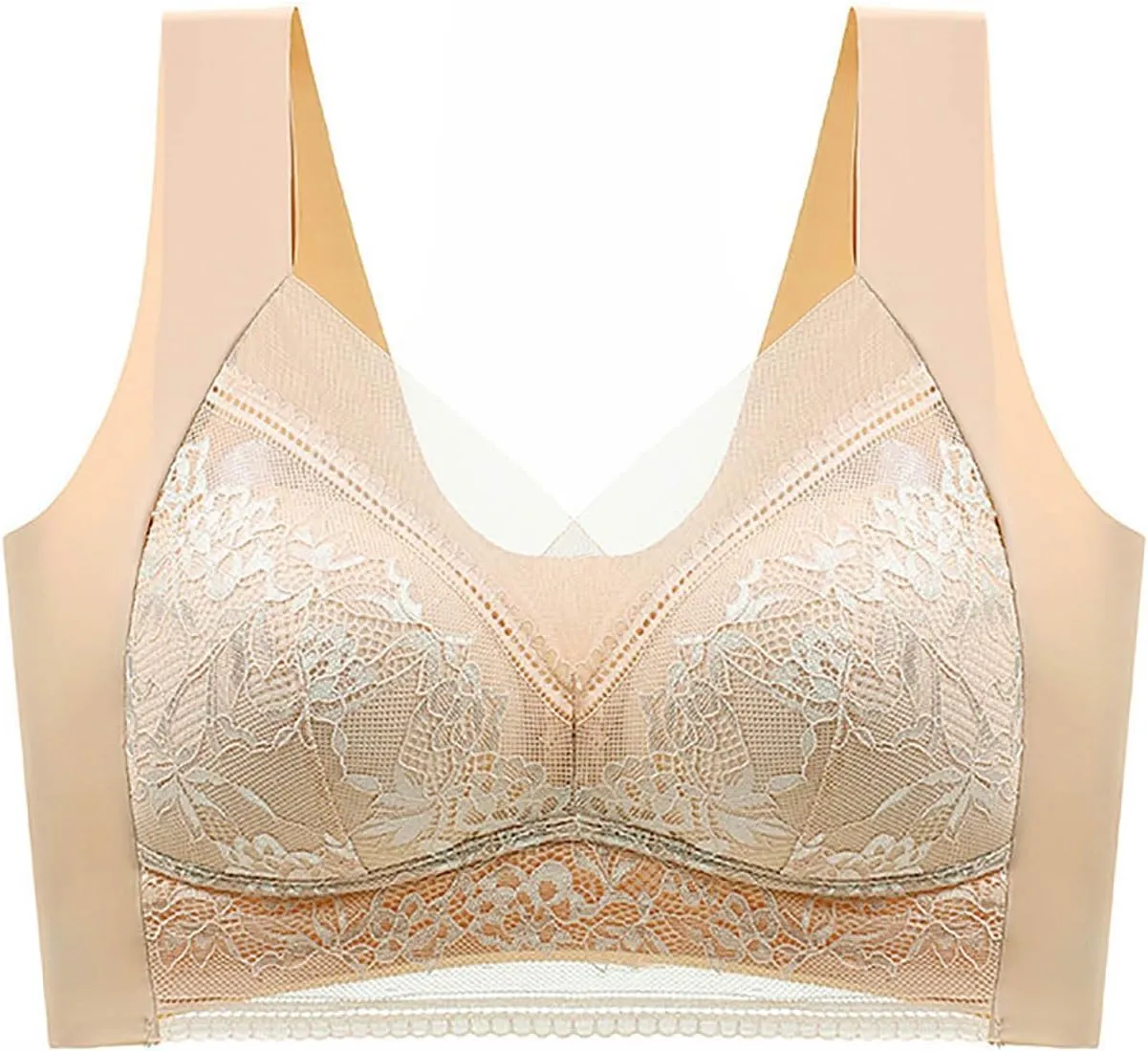 2 Pack Women Seamless Sexy Push Up Wireless Bra Plus Size Lace Bras for Senior, Elegant Mesh Everyday Sleep Bralette
