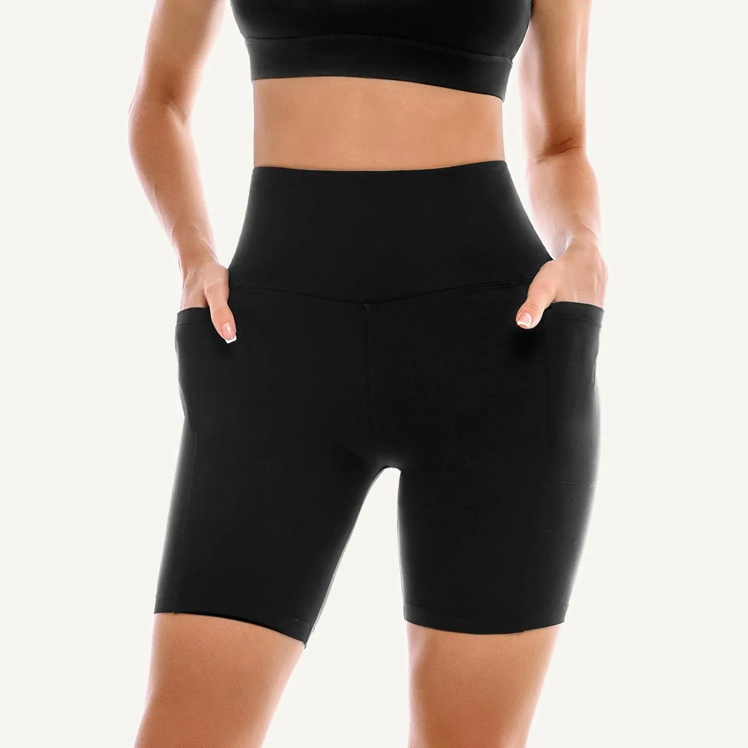 2 Pack Womens Biker Shorts with Pockets, High Waisted Tummy Control Yoga Shorts for Women Running Gym and Workout