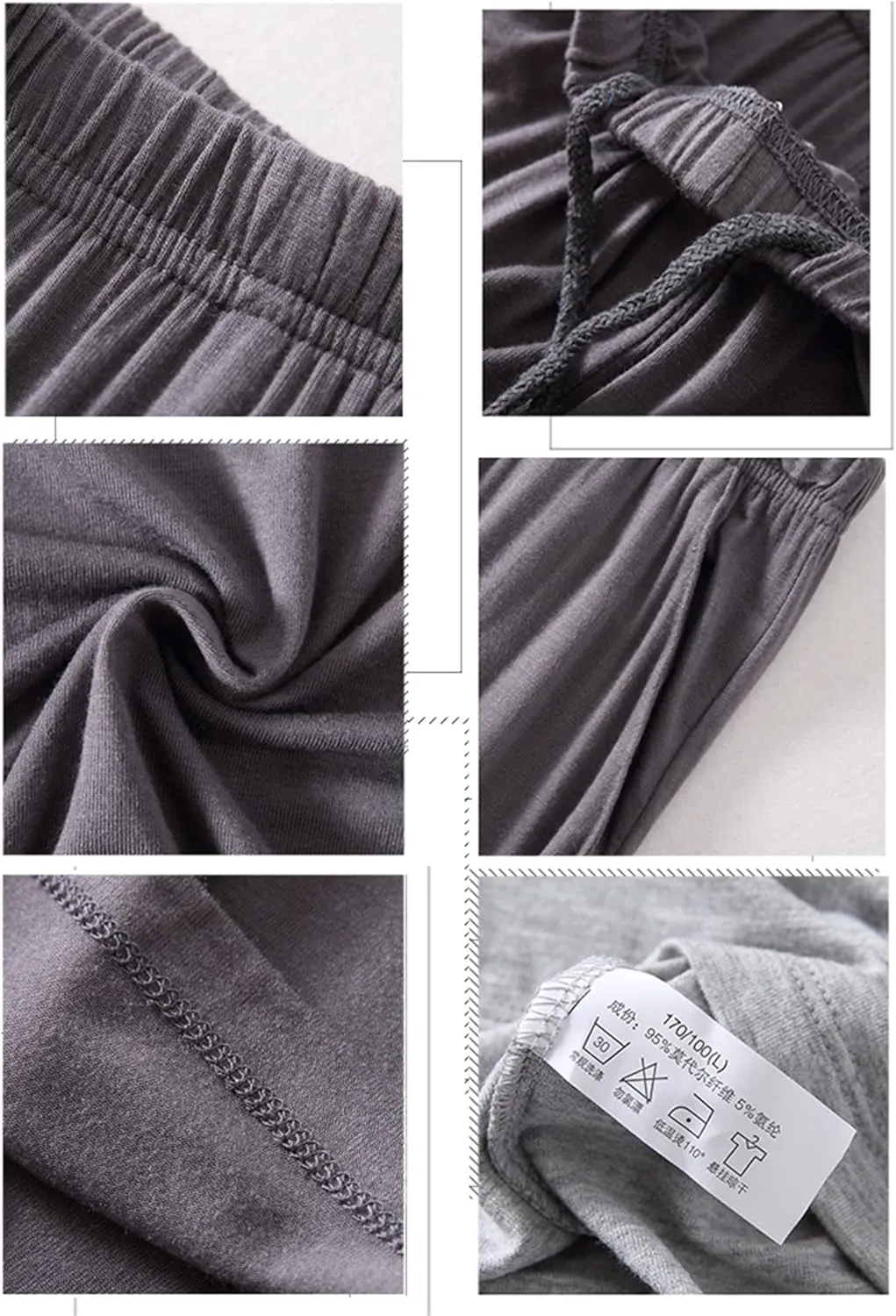 2-PCS Mens Pajama Pants Plus Size Pajama Bottoms Lightweight Loose Fit Lounge Pants Modal PJ Sleepwear with Pockets