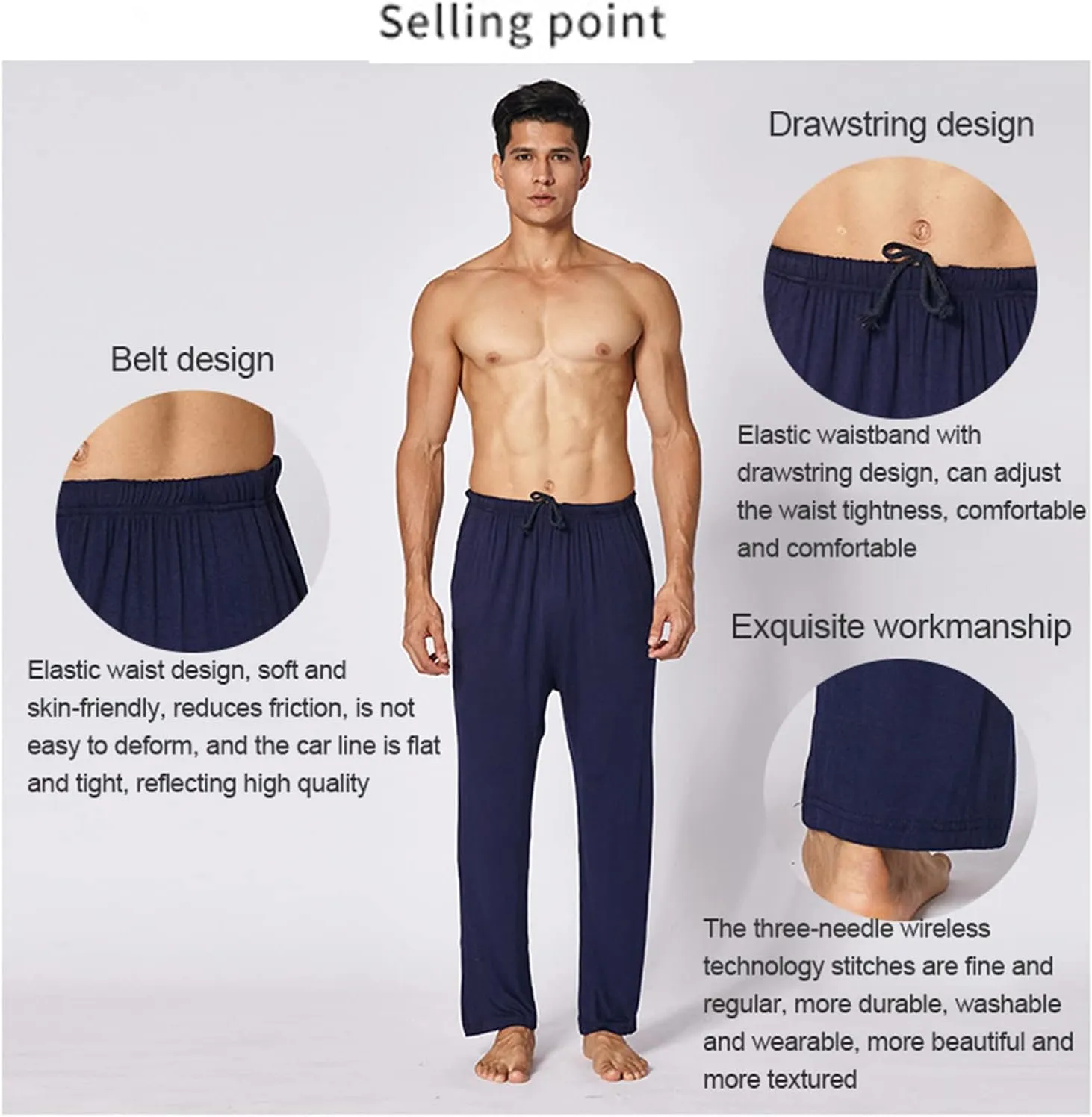 2-PCS Mens Pajama Pants Plus Size Pajama Bottoms Lightweight Loose Fit Lounge Pants Modal PJ Sleepwear with Pockets