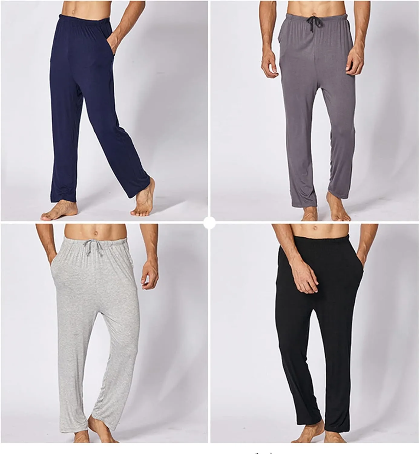 2-PCS Mens Pajama Pants Plus Size Pajama Bottoms Lightweight Loose Fit Lounge Pants Modal PJ Sleepwear with Pockets