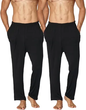 2-PCS Mens Pajama Pants Plus Size Pajama Bottoms Lightweight Loose Fit Lounge Pants Modal PJ Sleepwear with Pockets