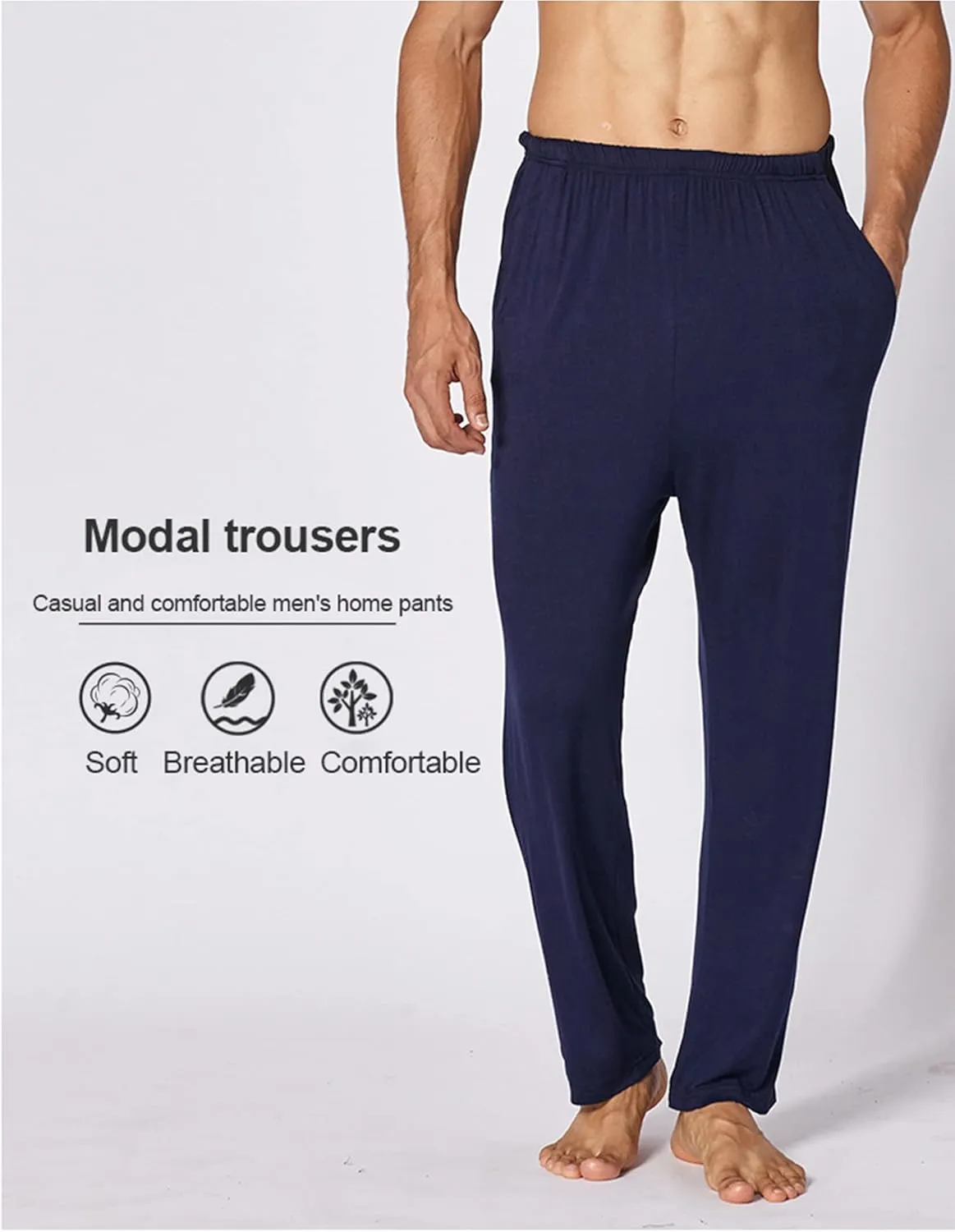 2-PCS Mens Pajama Pants Plus Size Pajama Bottoms Lightweight Loose Fit Lounge Pants Modal PJ Sleepwear with Pockets
