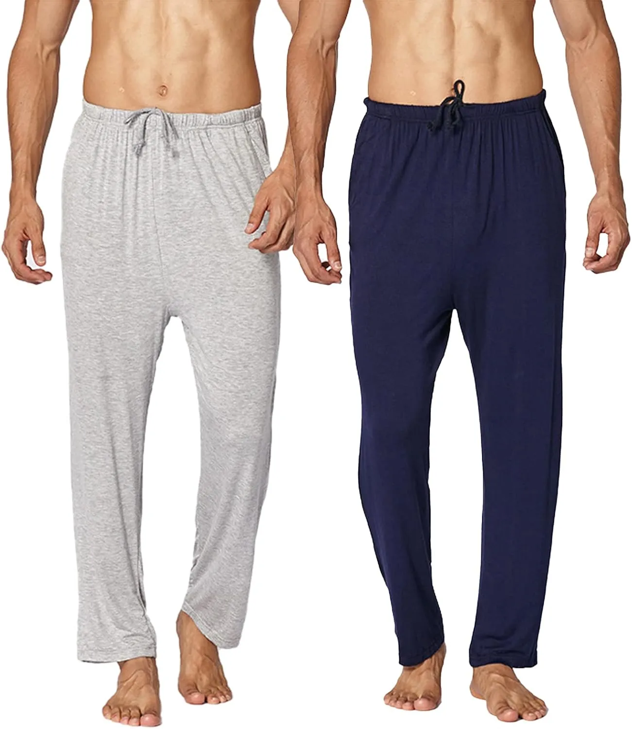 2-PCS Mens Pajama Pants Plus Size Pajama Bottoms Lightweight Loose Fit Lounge Pants Modal PJ Sleepwear with Pockets