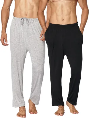 2-PCS Mens Pajama Pants Plus Size Pajama Bottoms Lightweight Loose Fit Lounge Pants Modal PJ Sleepwear with Pockets