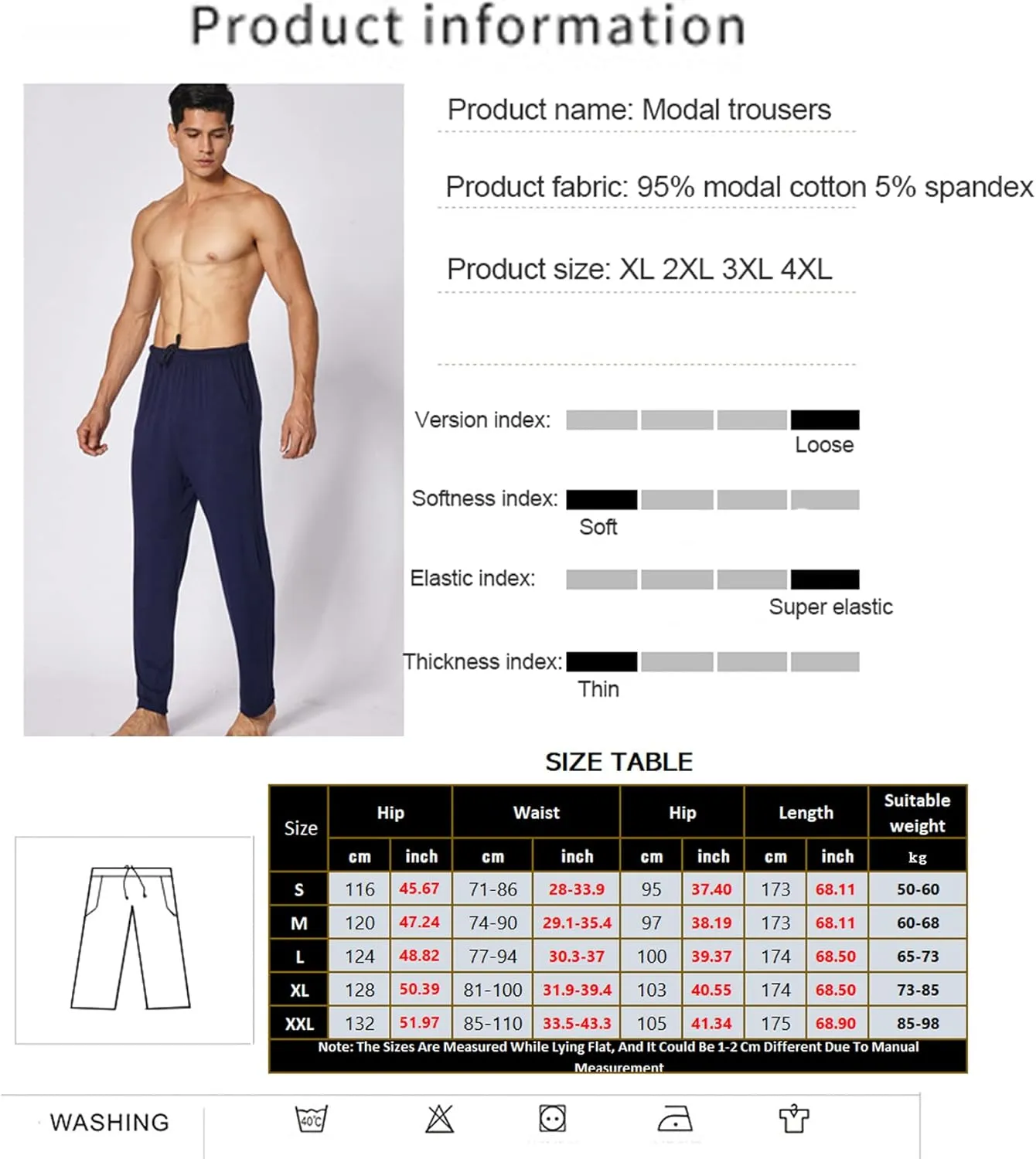 2-PCS Mens Pajama Pants Plus Size Pajama Bottoms Lightweight Loose Fit Lounge Pants Modal PJ Sleepwear with Pockets