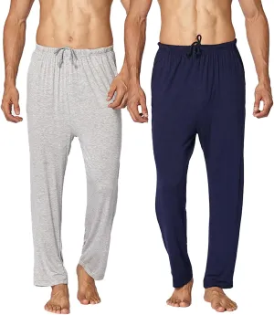 2-PCS Mens Pajama Pants Plus Size Pajama Bottoms Lightweight Loose Fit Lounge Pants Modal PJ Sleepwear with Pockets