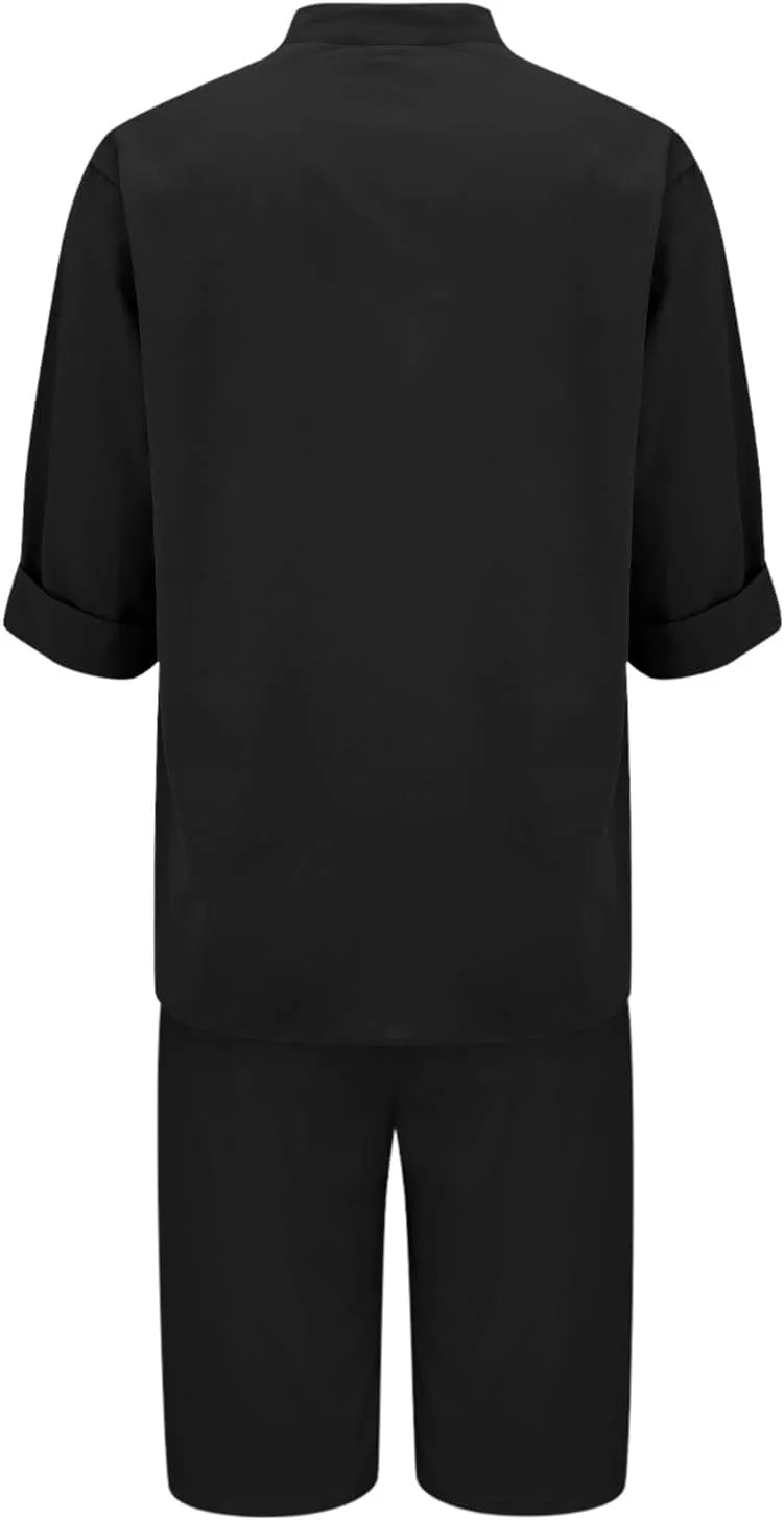 2 Piece Sets for Women Summer Linen Outfits V Neck Short Sleeve Shirts and High Waist Shorts Lounge Sets Loungewear