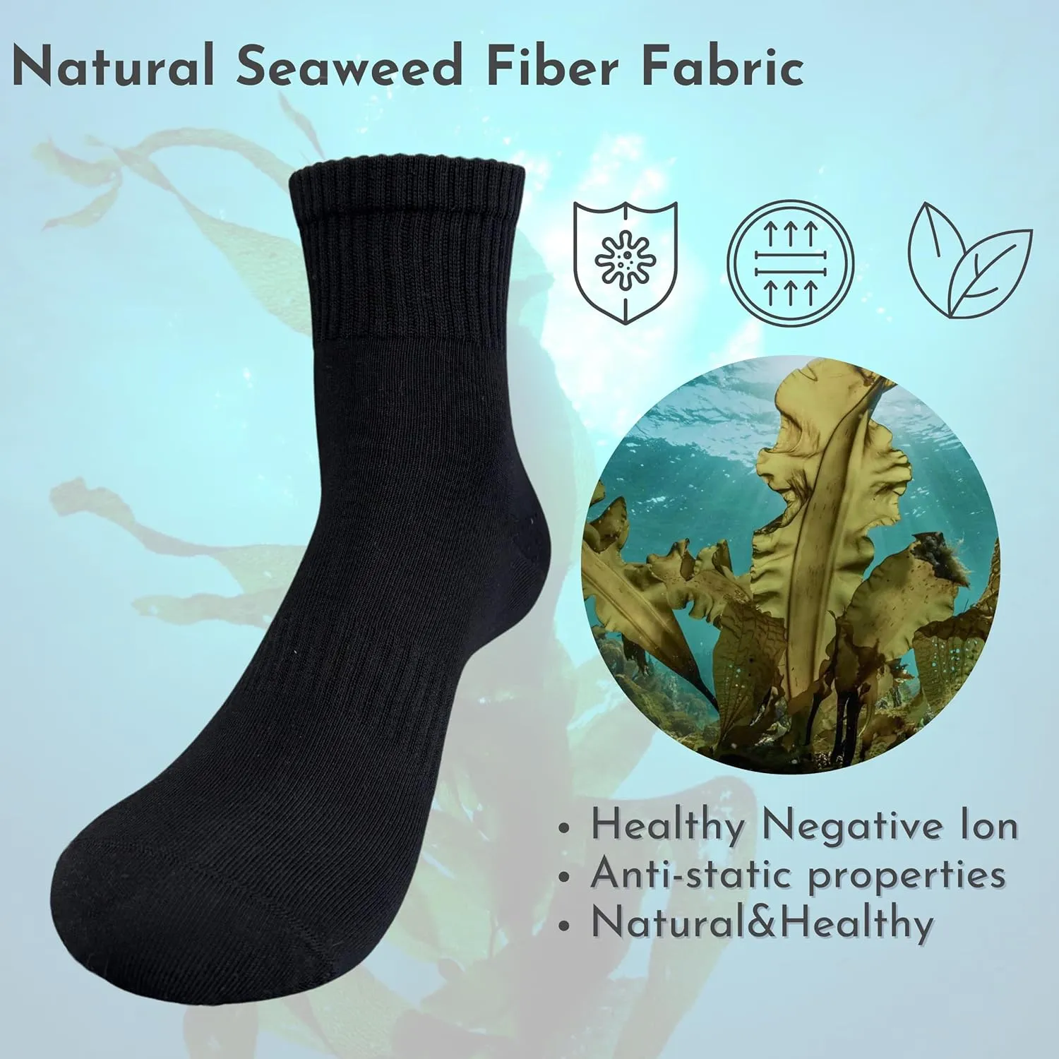 3 Pairs Athletic Crew Socks for Men Women, Seaweed Fiber Moisture Wicking Running Socks, Cushioned Breathable Fit
