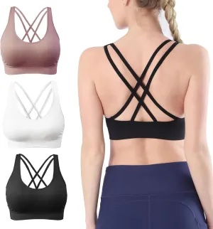 AKAMC Women's Removable Padded Sports Bras Medium Support Workout Yoga Bra 3 Pack