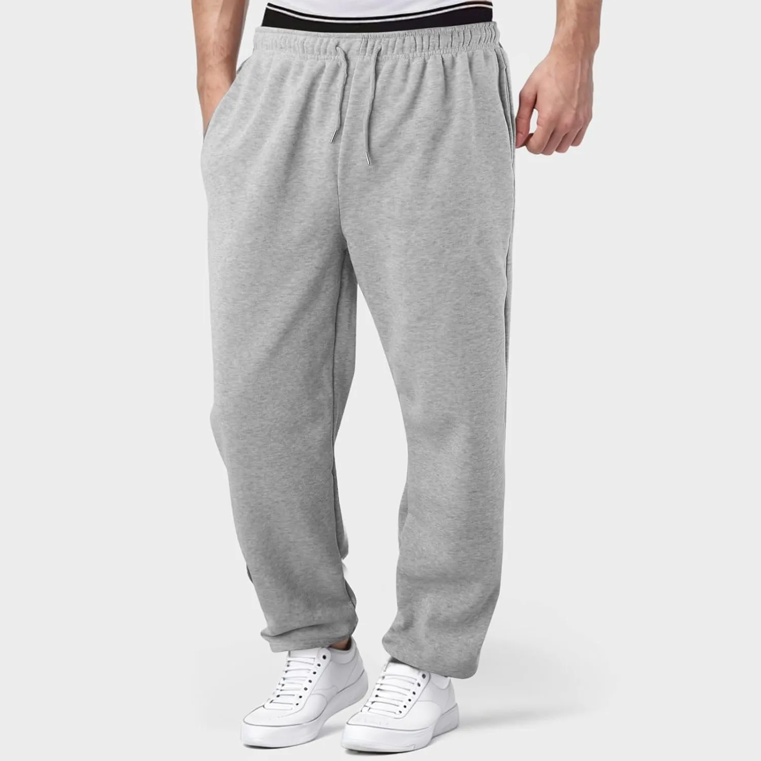 Alalaso Men's Casual Sweatpants Lightweight Elastic Waist Drawstring Lounge Pants Straight Leg Trousers with Pockets