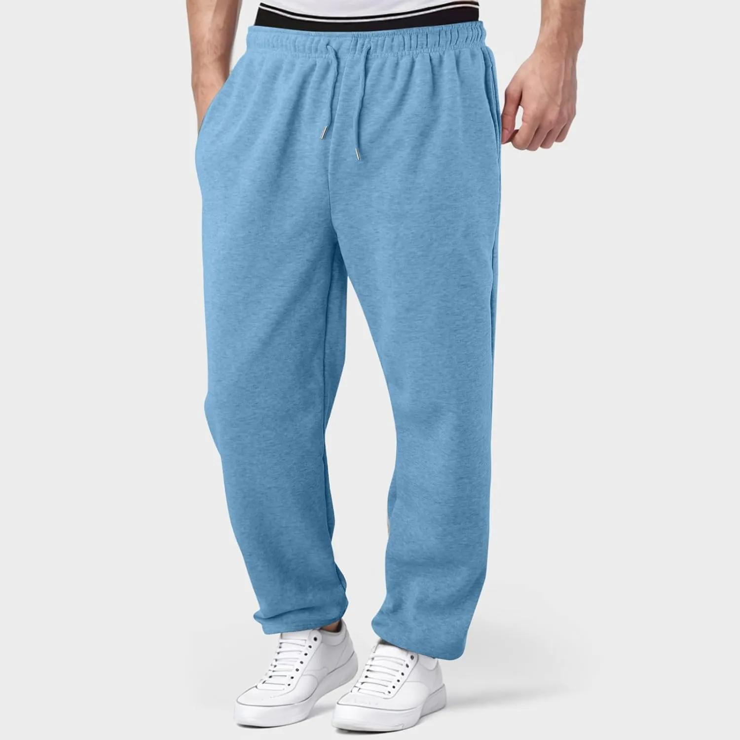 Alalaso Men's Casual Sweatpants Lightweight Elastic Waist Drawstring Lounge Sweatpants Straight Leg Trousers with Pockets