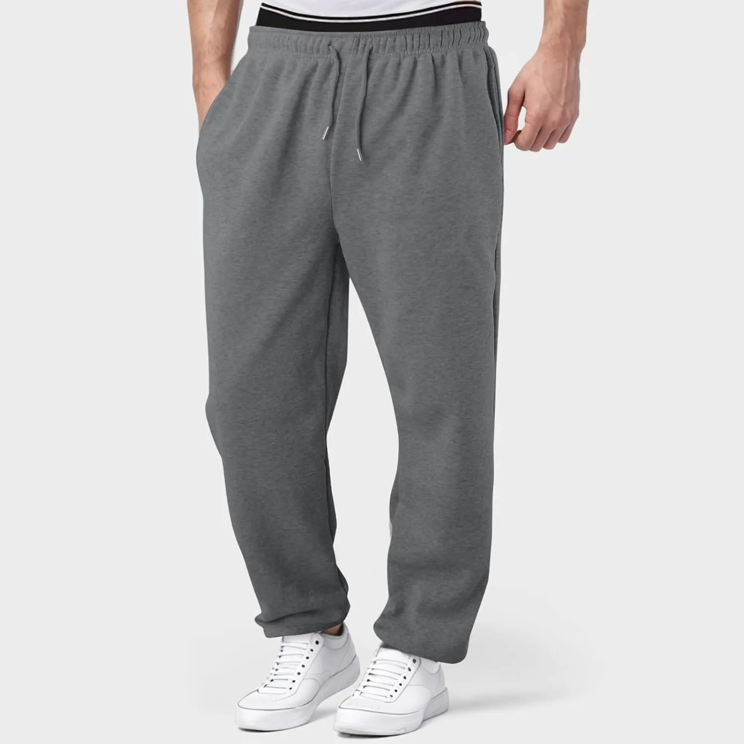 Alalaso Men's Casual Sweatpants Lightweight Elastic Waist Drawstring Lounge Sweatpants Straight Leg Trousers with Pockets