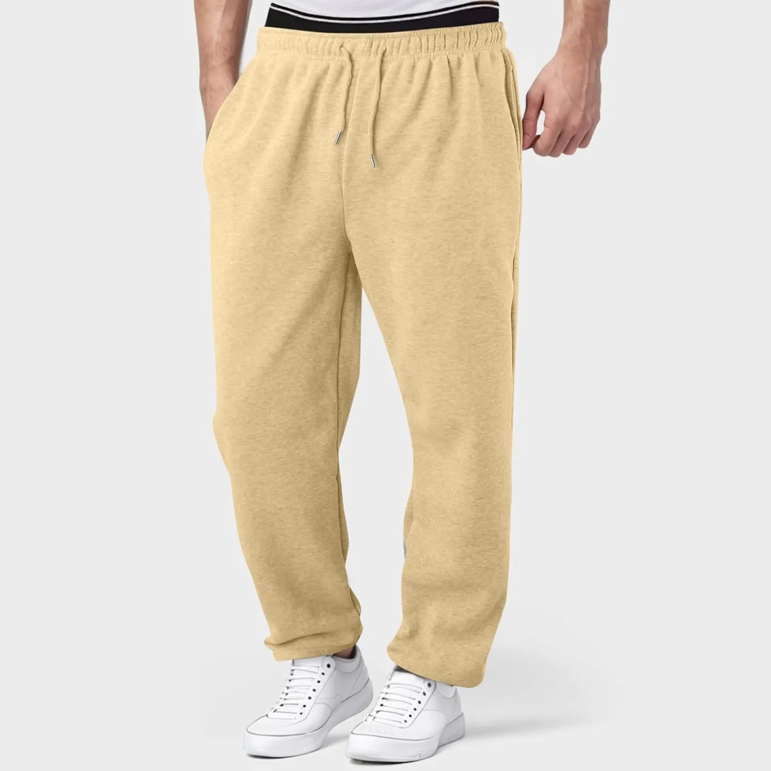 Alalaso Men's Casual Sweatpants Lightweight Elastic Waist Drawstring Lounge Sweatpants Straight Leg Trousers with Pockets