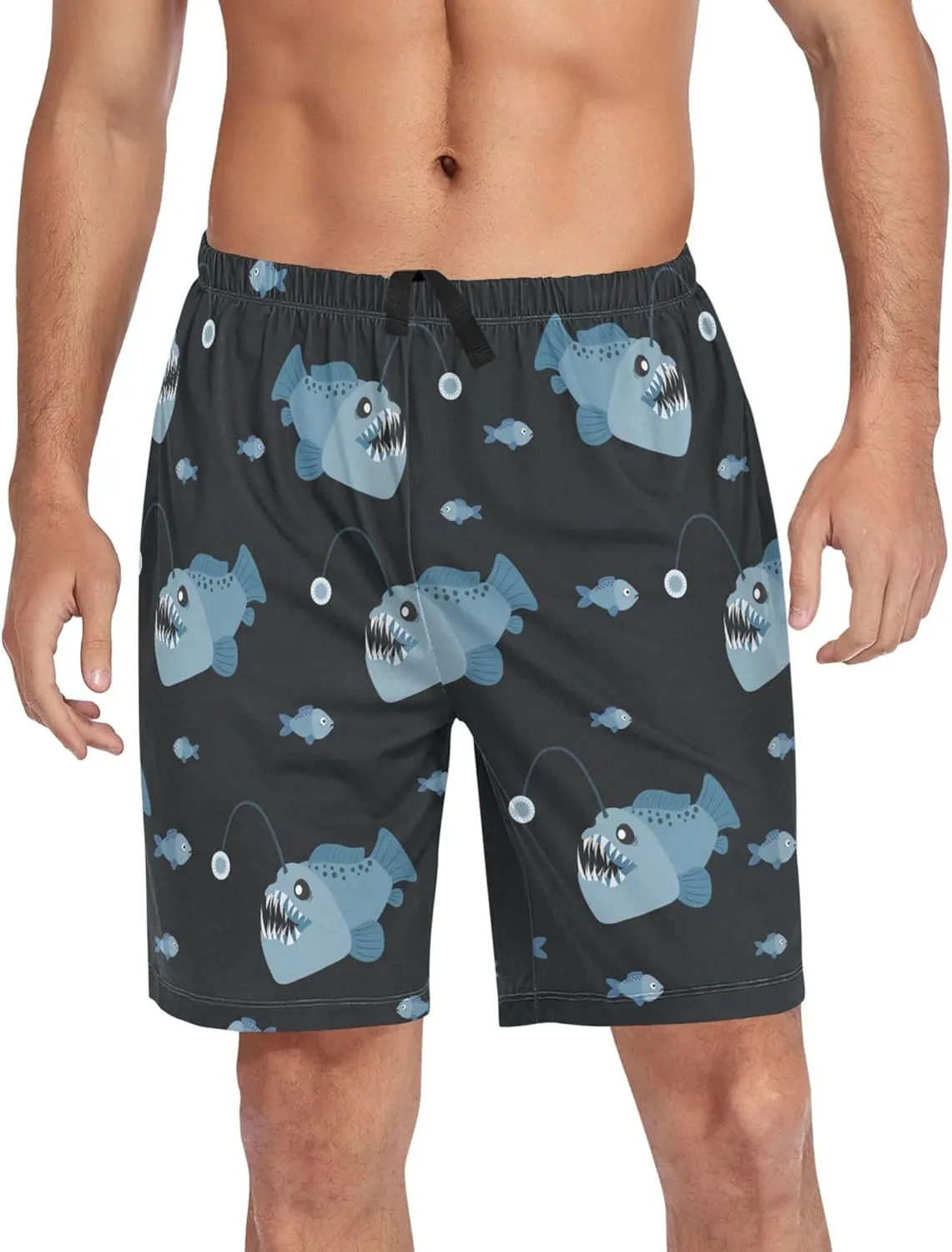 Angler Fish Pattern On Dark Men's Pajama Pants Shorts Sleepwear Lounge Pajama Bottoms S-2XL