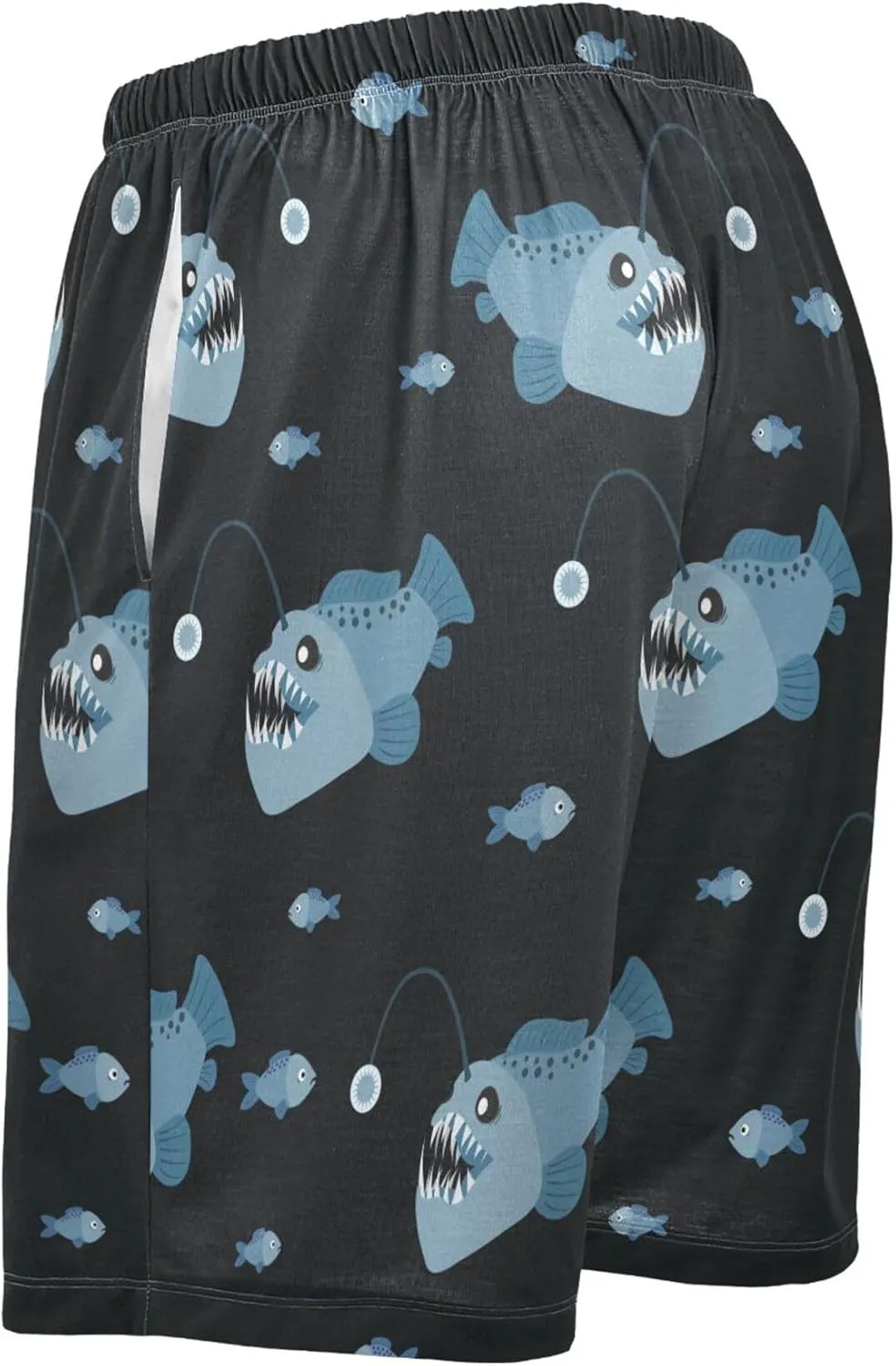 Angler Fish Pattern On Dark Men's Pajama Pants Shorts Sleepwear Lounge Pajama Bottoms S-2XL