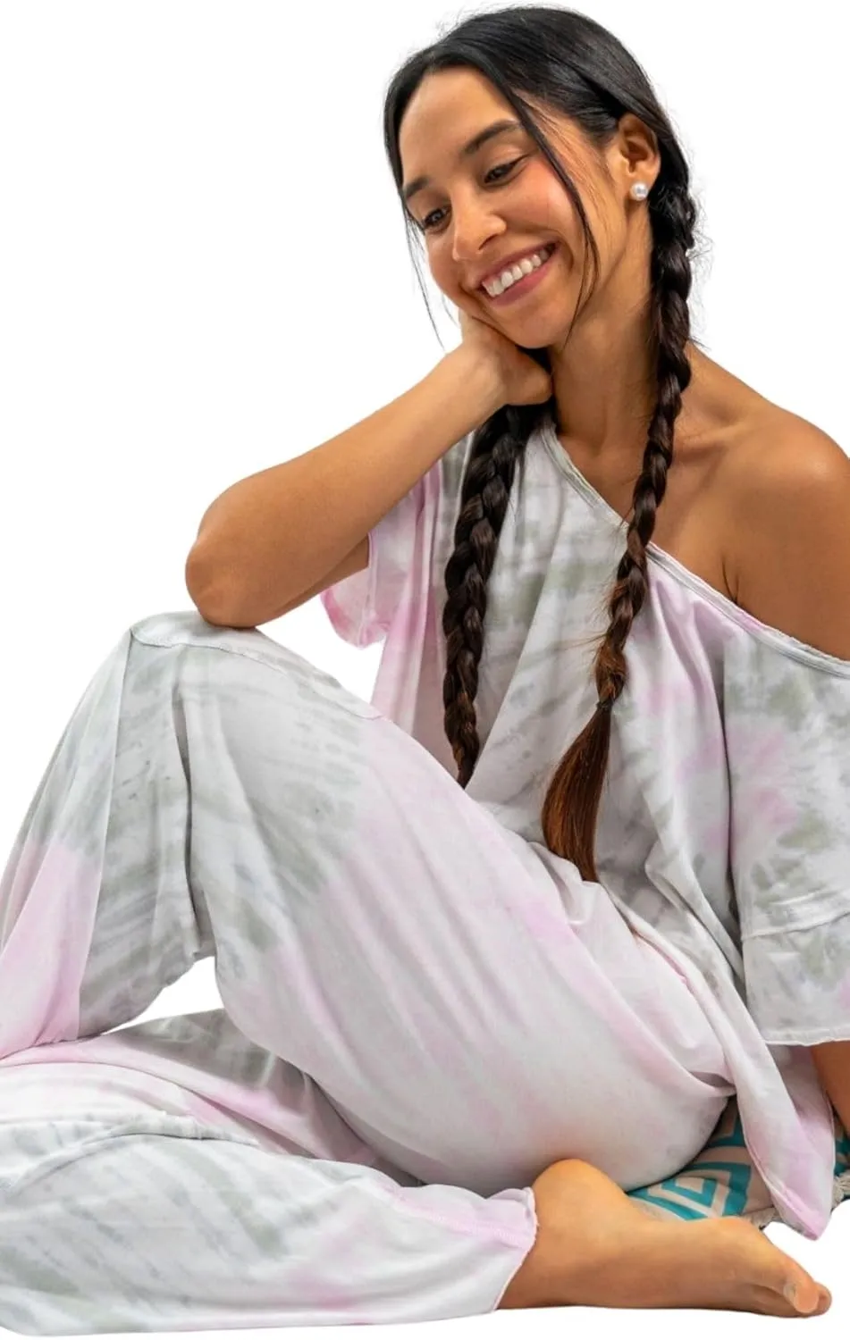 Anna Organic Cotton Pajama Set, 2-Piece Short Sleeve Top and Long Pants