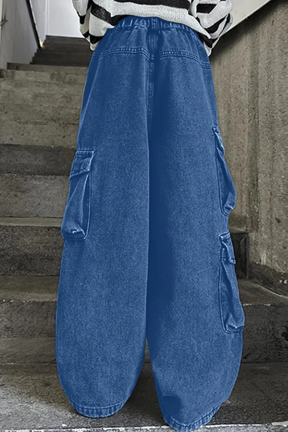 AOWKULAE Girls Jeans Elastic Waist Wide Leg Pants Kids Jeans 4-14 Years