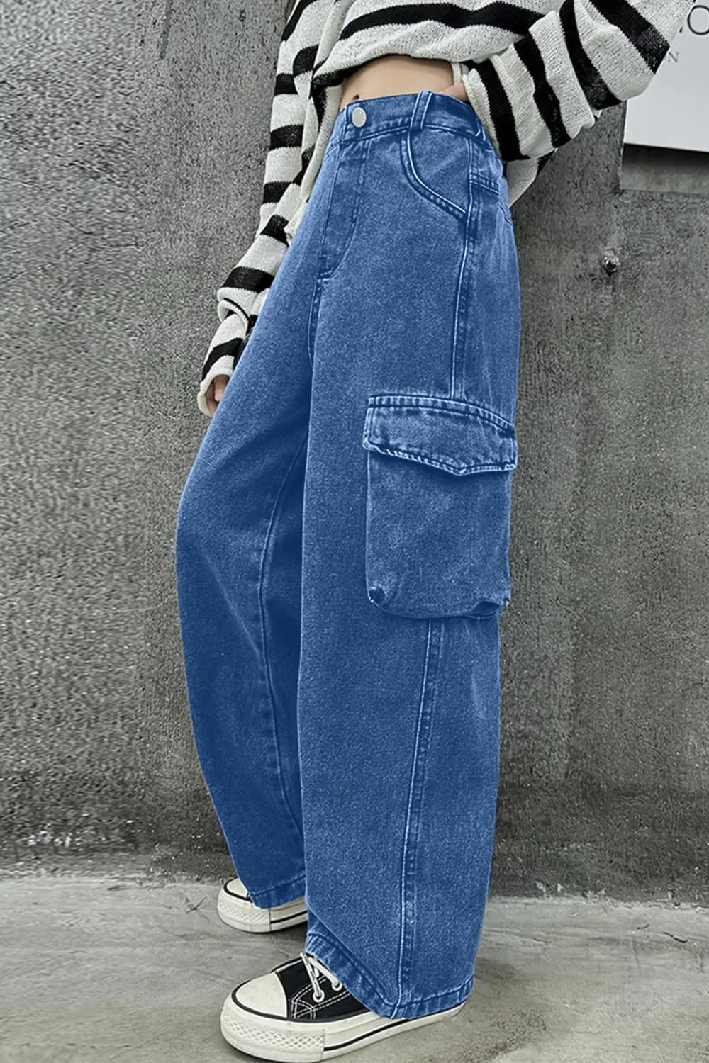 AOWKULAE Girls Jeans Elastic Waist Wide Leg Pants Kids Jeans 4-14 Years