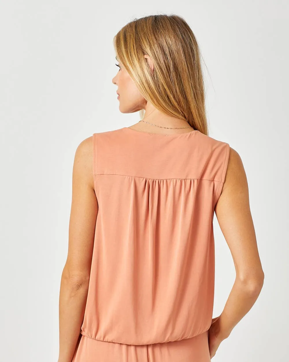 Apricot Draped Front Sleeveless Top