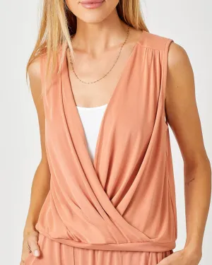 Apricot Draped Front Sleeveless Top