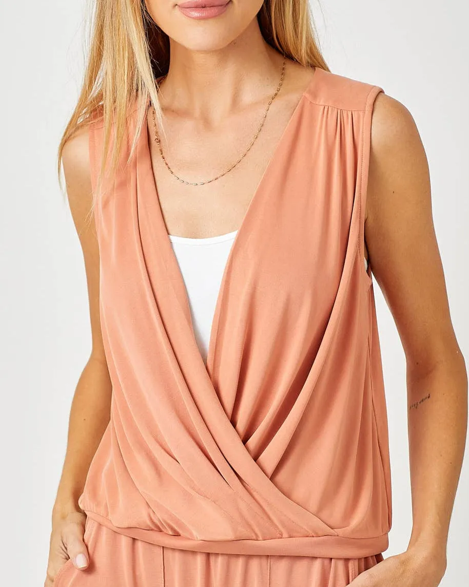 Apricot Draped Front Sleeveless Top