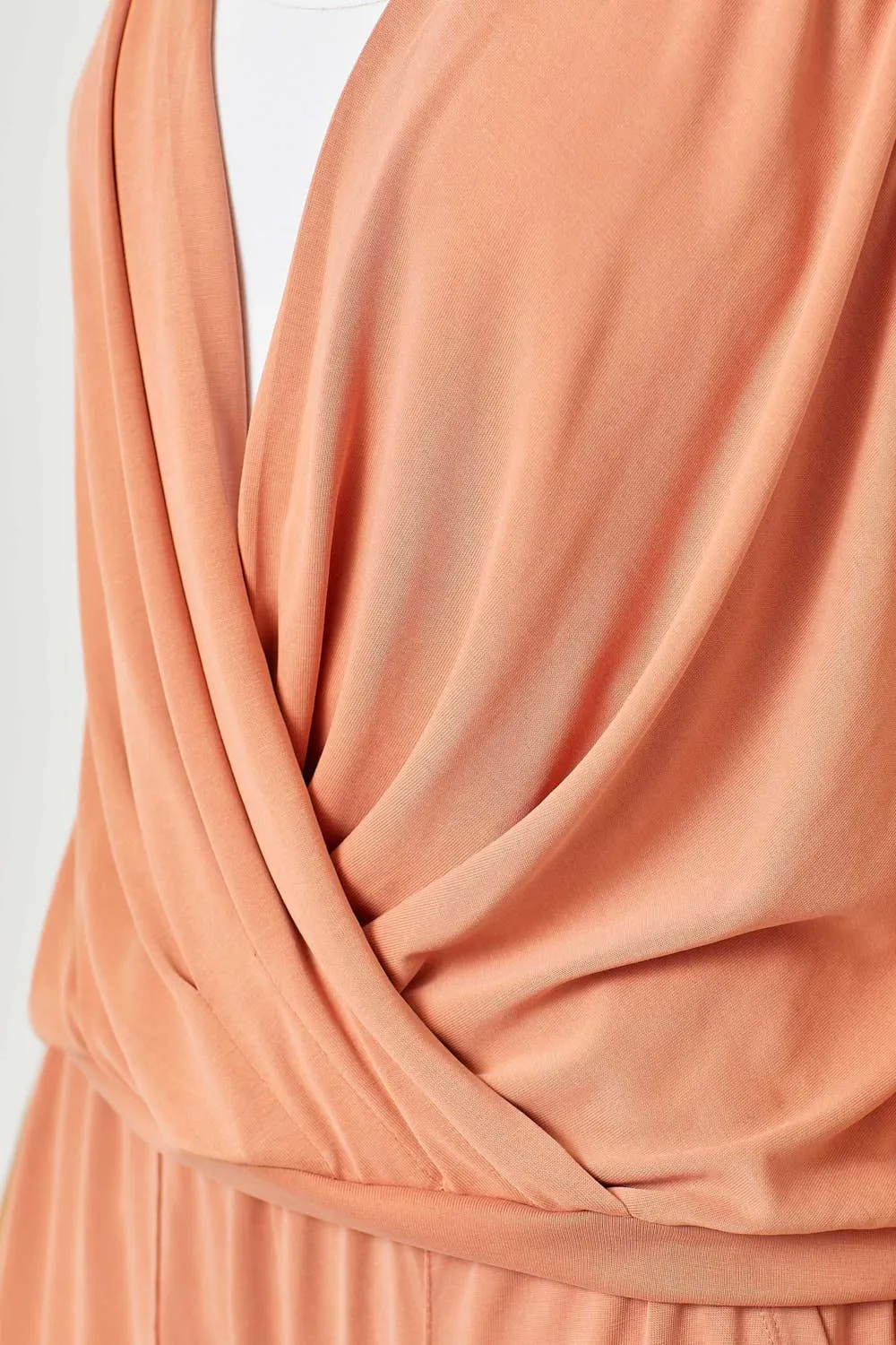 Apricot Draped Front Sleeveless Top