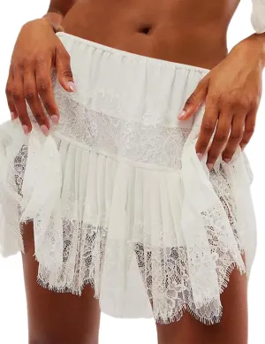 Arssm Womens Y2k Ruffle Mini Skirt Lace Pleated Short Skirt Elastic Waist A-Line Tiered Flowy Skirts Streetwear