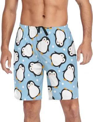 Aslsiy Cute Penguin Cartoon Men's Pajama Shorts Snow Comfortable Lounge Shorts for Men Sleep Shorts for Men Boys S