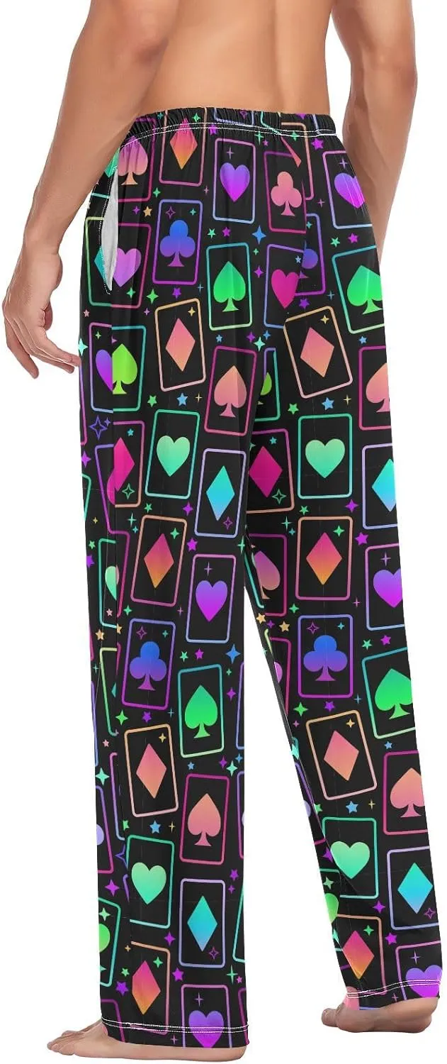 Aslsiy Mens Pajama Pants Bright Multicolored Cards Suits Autumn Pajama Bottoms Black Winter Lounge Sleep Pants S