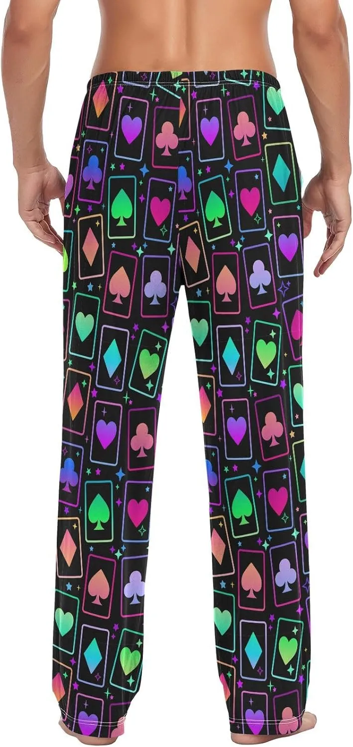 Aslsiy Mens Pajama Pants Bright Multicolored Cards Suits Autumn Pajama Bottoms Black Winter Lounge Sleep Pants S