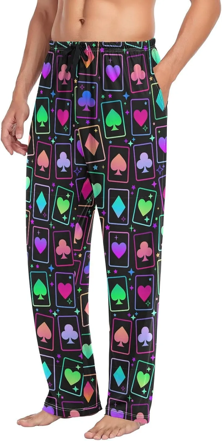 Aslsiy Mens Pajama Pants Bright Multicolored Cards Suits Autumn Pajama Bottoms Black Winter Lounge Sleep Pants S