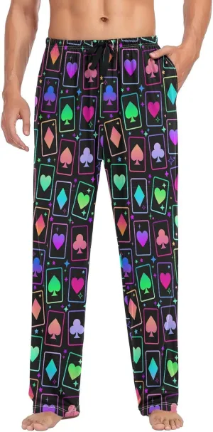 Aslsiy Mens Pajama Pants Bright Multicolored Cards Suits Autumn Pajama Bottoms Black Winter Lounge Sleep Pants S