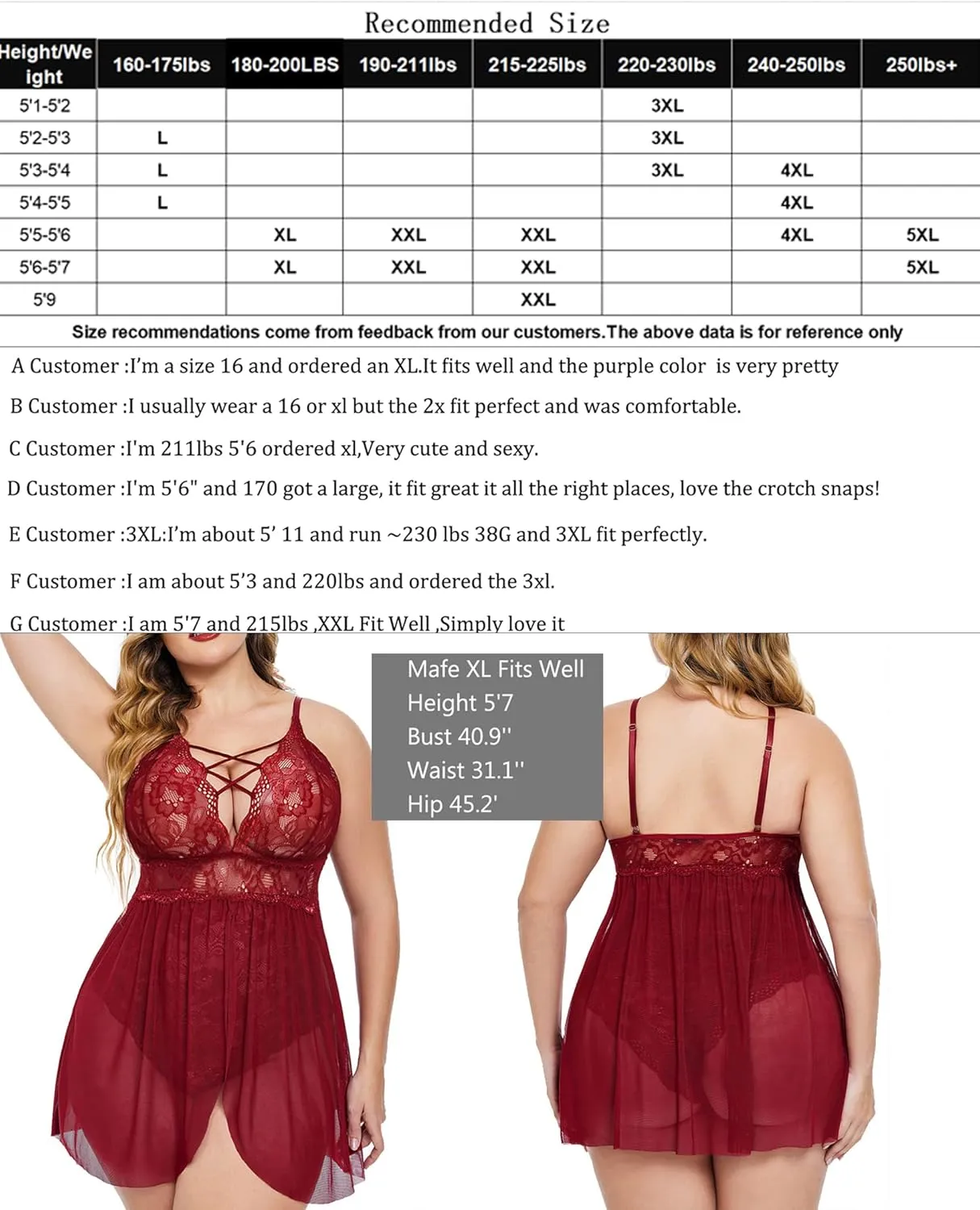 Avidlove Plus Size Babydoll Womens Snap Crotch Lingerie V Neck Lace Nighty Sleepwear L-5XL