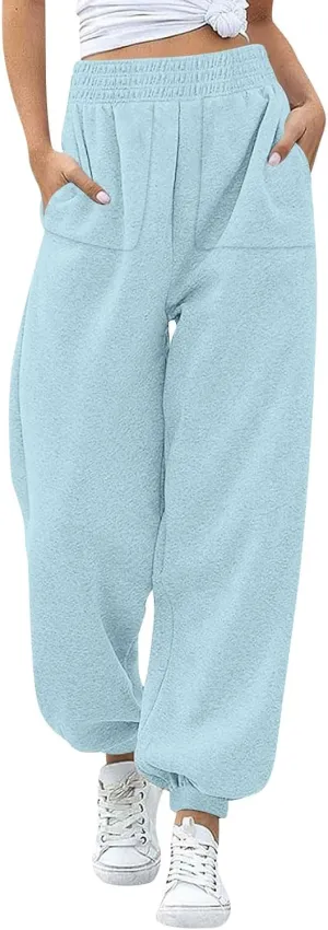 Baggy Fleece Joggers for Women Cozy Soft High Waisted Sweatpants with Pockets Elastic Waist Athletic Pants