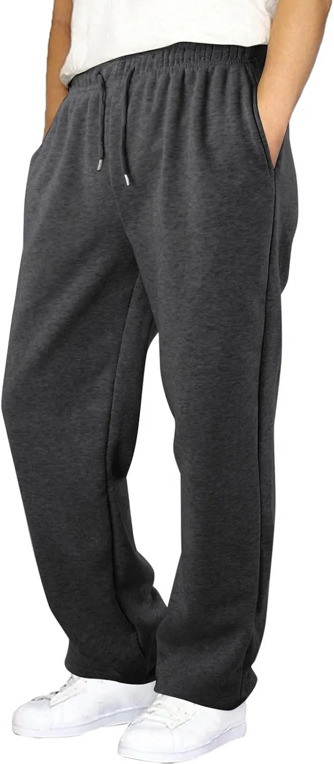 Baggy Sweatpants Men Open Bottom Fleece Straight Leg Jogger Sweat Pants Soft Cotton Athletic Golf Pants with Pockets