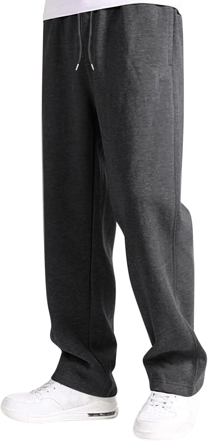 Baggy Sweatpants Men Open Bottom Fleece Straight Leg Jogger Sweat Pants Soft Cotton Athletic Golf Pants with Pockets