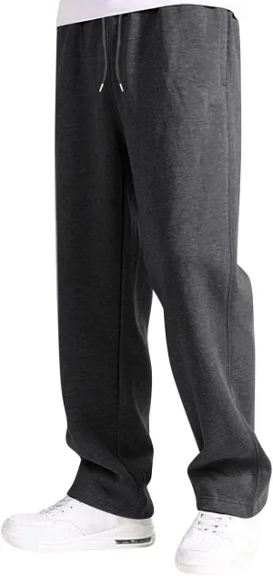 Baggy Sweatpants Men Open Bottom Fleece Straight Leg Jogger Sweat Pants Soft Cotton Athletic Golf Pants with Pockets
