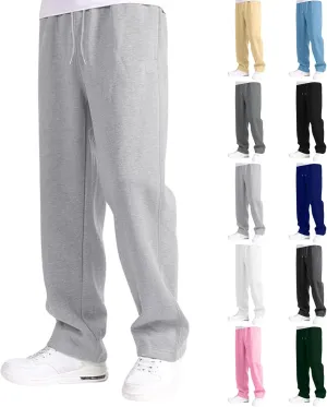 Baggy Sweatpants Men Open Bottom Fleece Straight Leg Jogger Sweat Pants Soft Cotton Athletic Golf Pants with Pockets