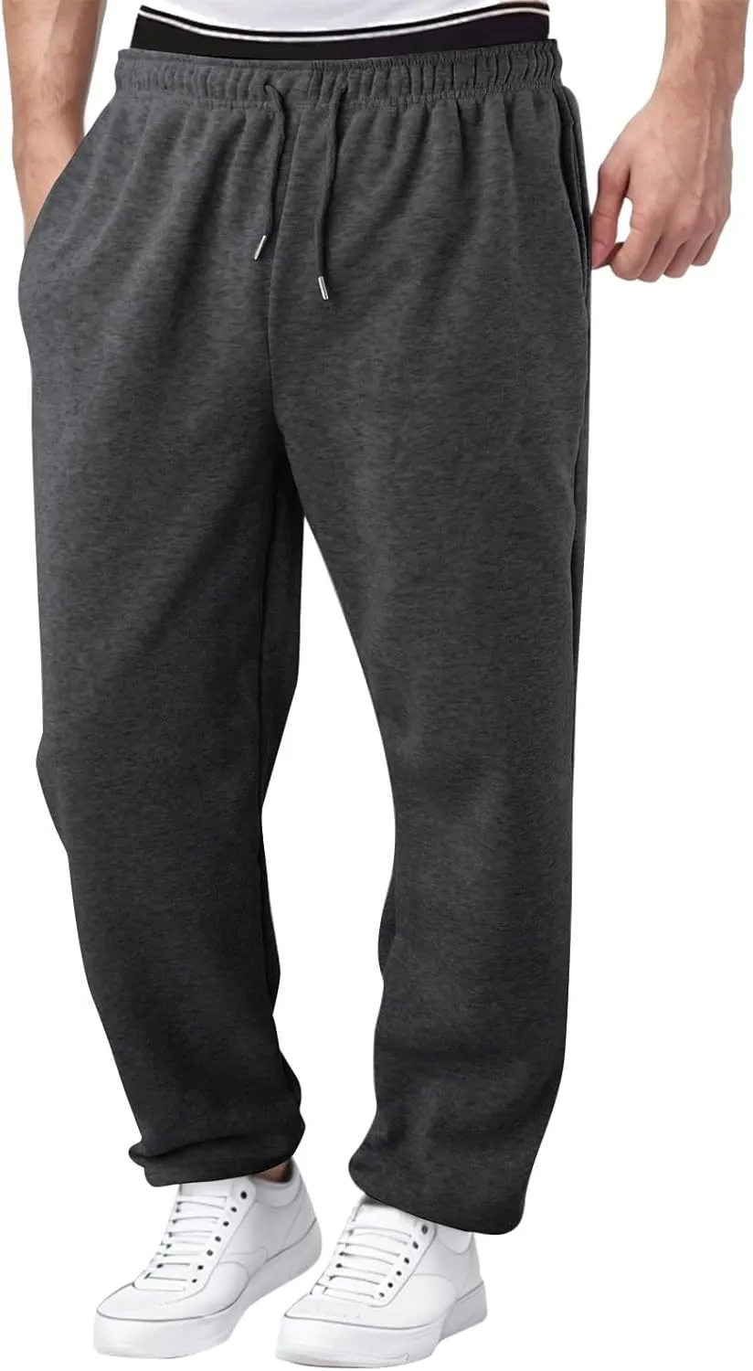 Baggy Sweatpants Men Open Bottom Fleece Straight Leg Jogger Sweat Pants Soft Cotton Athletic Golf Pants with Pockets