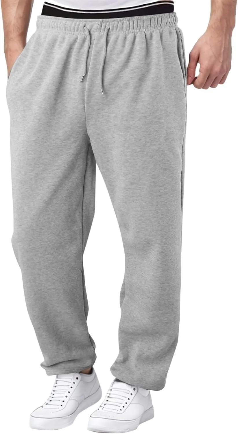 Baggy Sweatpants Men Open Bottom Fleece Straight Leg Jogger Sweat Pants Soft Cotton Athletic Golf Pants with Pockets