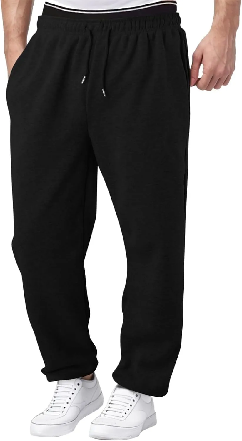 Baggy Sweatpants Men Open Bottom Fleece Straight Leg Jogger Sweat Pants Soft Cotton Athletic Golf Pants with Pockets