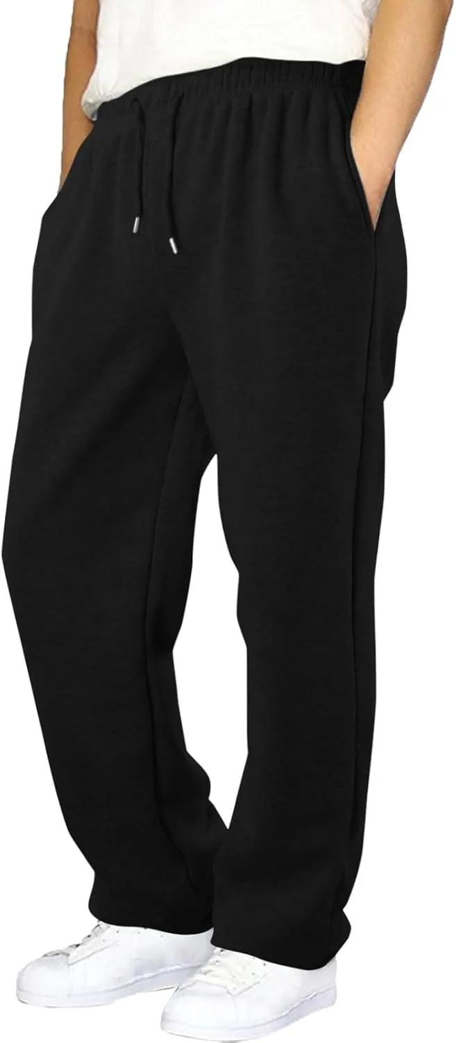 Baggy Sweatpants Men Open Bottom Fleece Straight Leg Jogger Sweat Pants Soft Cotton Athletic Golf Pants with Pockets