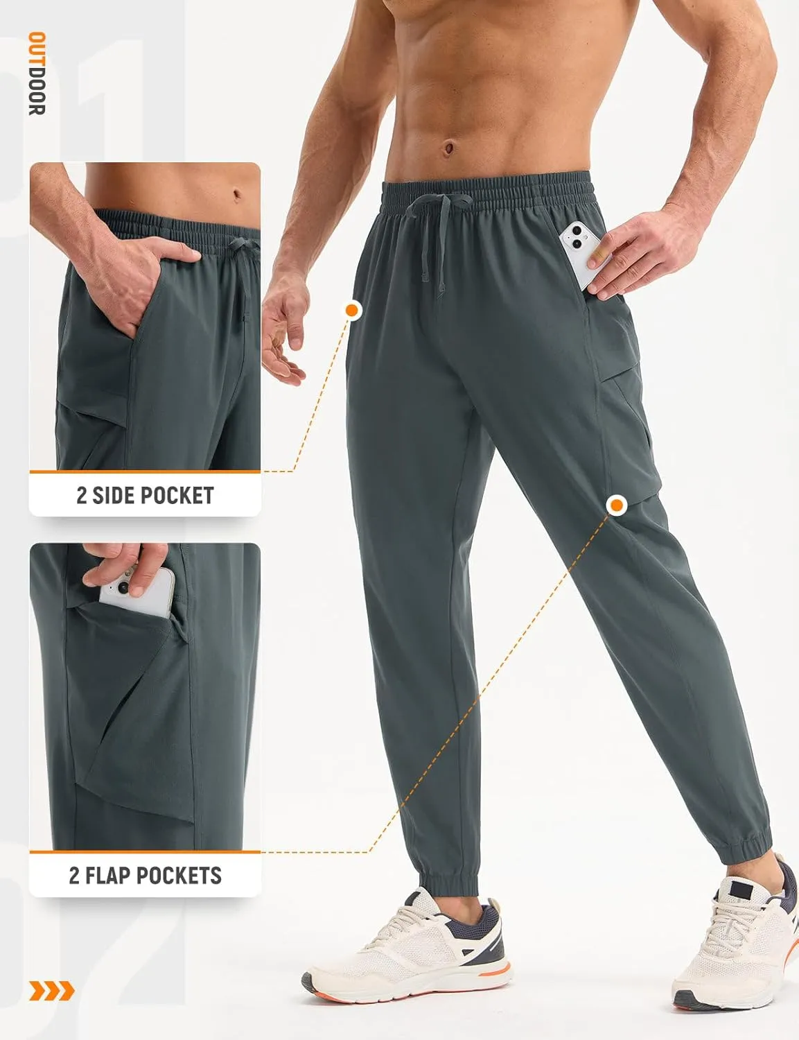 baleaf Men’s Hiking Pants Lightweight Quick Dry Joggers with Pockets Cargo Pants Water Resistant Breathable Jogger