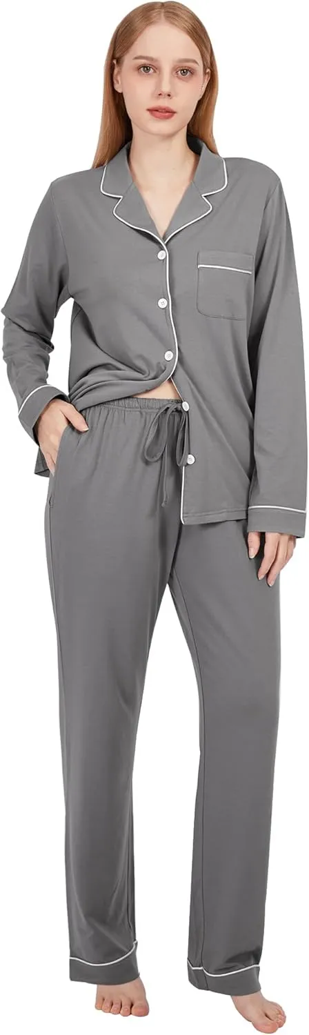 BAMBOO COOL Pajamas Set for Women Comfy Lounge Set Button Down Sleepwear Long Sleeve Pj Set
