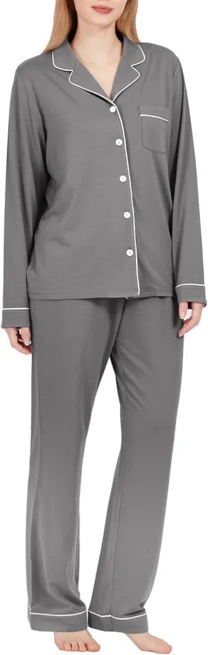 BAMBOO COOL Pajamas Set for Women Comfy Lounge Set Button Down Sleepwear Long Sleeve Pj Set