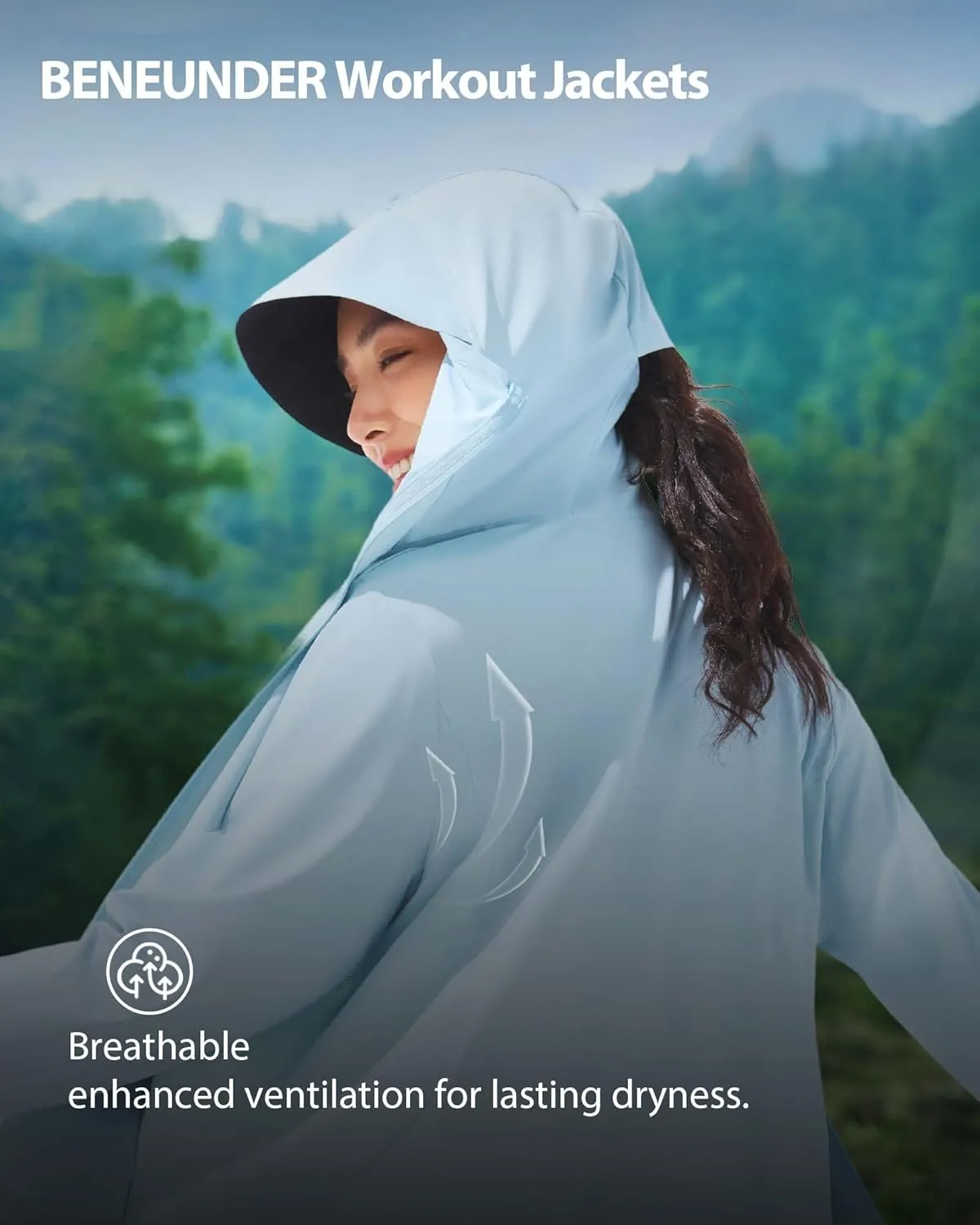 BENEUNDER Cooling Women's UPF 50  Sun Protection Lightweight Hoodie Jacket Long Sleeve Active Sun Shirts for Outdoor Workout