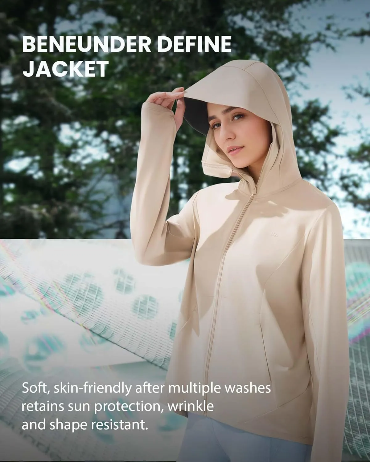 BENEUNDER Cooling Women's UPF 50  Sun Protection Lightweight Hoodie Jacket Long Sleeve Active Sun Shirts for Outdoor Workout