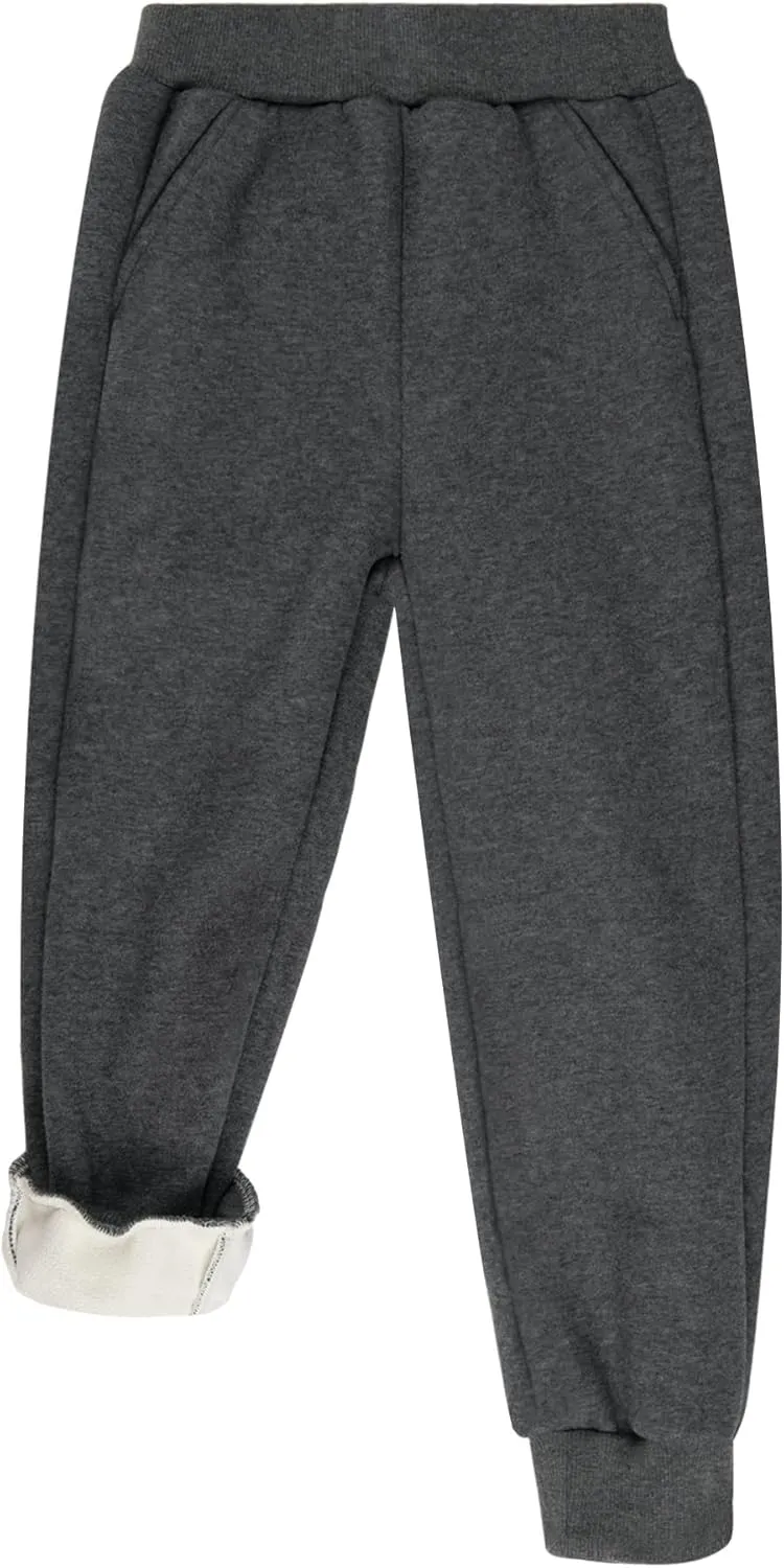 BIG ELEPHANT Boys Girls Fleece Lined Sweatpants, Youth Soft Cotton Athletic Jogger, Kids Basic Active Pants with Pockets
